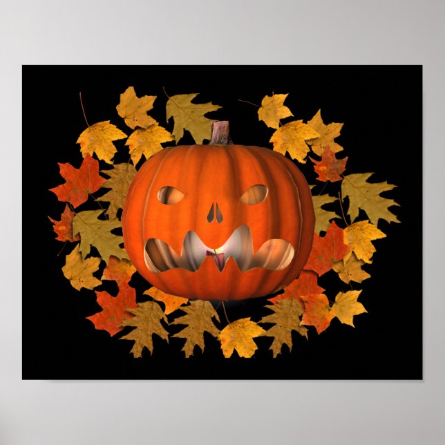 Gemeine Kürbislaterne und Herbstleaven Halloween Poster (Vorne)