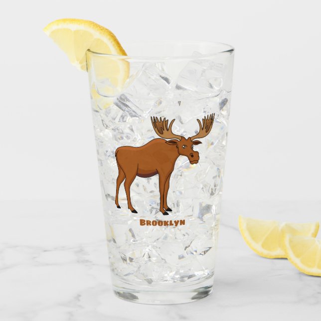 Gemeiner Elch-Cartoon Glas (Vorderseite Ice)