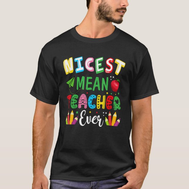 Gemeiner Lehrer je farbenfrohe Bleistifte Lehrerin T-Shirt (Vorderseite)