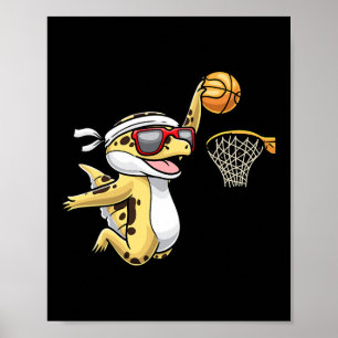 Gemeiner Leopard Gecko Playing Bysketbyll Reptile Poster