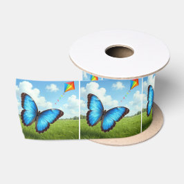 Gemeiner Morpho-Schmetterling fliegt einen Drachen Satinband