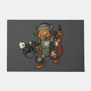 Gemeiner Sci-fi Marine Ginger Cat Firing Gun Carto Fußmatte
