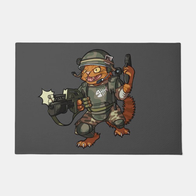 Gemeiner Sci-fi Marine Ginger Cat Firing Gun Carto Fußmatte (Vorderseite)