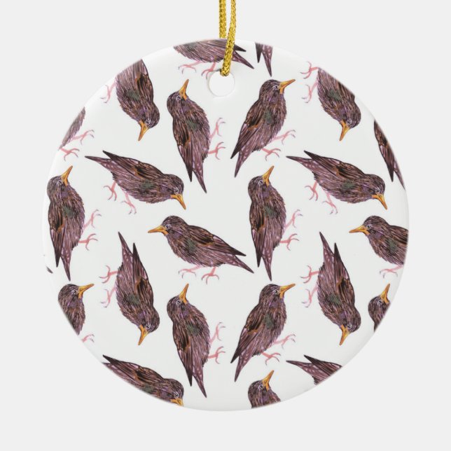 Gemeiner Starling oder europäische Starlingsvögel Keramik Ornament (Vorne)