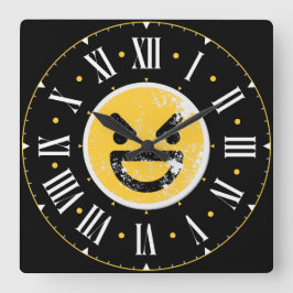 Gemeines Gesicht Emoji im Inneren römischer Zahlen Quadratische Wanduhr