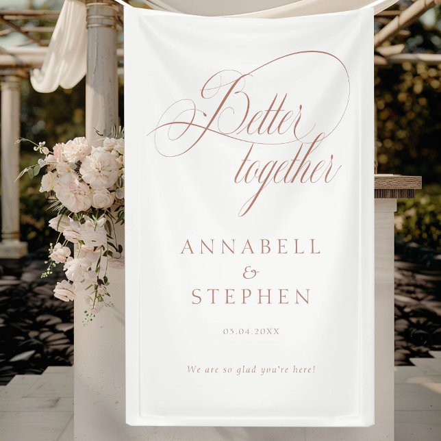 Gemeinsam besser! Modern, kalligrafisch, weiß Banner ("Better Together!" Modern, Elegant, Calligraphy, White, Wedding Banner with your Name & Date.)