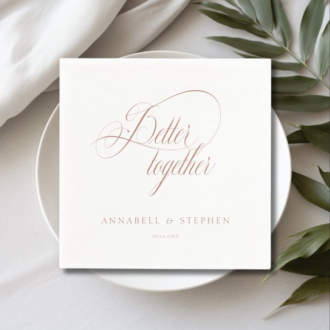 Gemeinsam besser! Moderne, Kalligraphie, Serviette (Better together! Customer specific, modern, calligraphy, white, wedding napkin.)