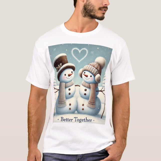Gemeinsam besser: Snowman-Liebe, Weihnachten T-Shirt (Vorderseite)