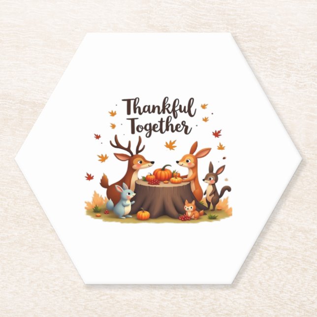 Gemeinsam dankbar - Niedliche Waldtiere Thanksgi Untersetzer (Vorderseite)
