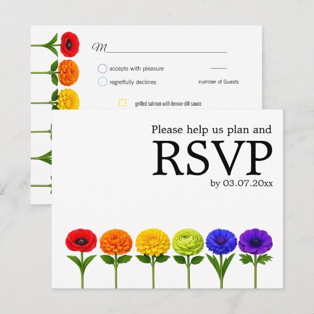 🌈Gemeinsam Erblühen – mit Menü & QR-Code RSVP Karte (Vorne/Hinten)