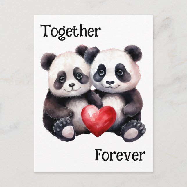 Gemeinsam Froever Panda Paar Feiertagspostkarte (Vorderseite)