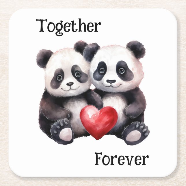 Gemeinsam Froever Panda Paar Rechteckiger Pappuntersetzer (Vorderseite)