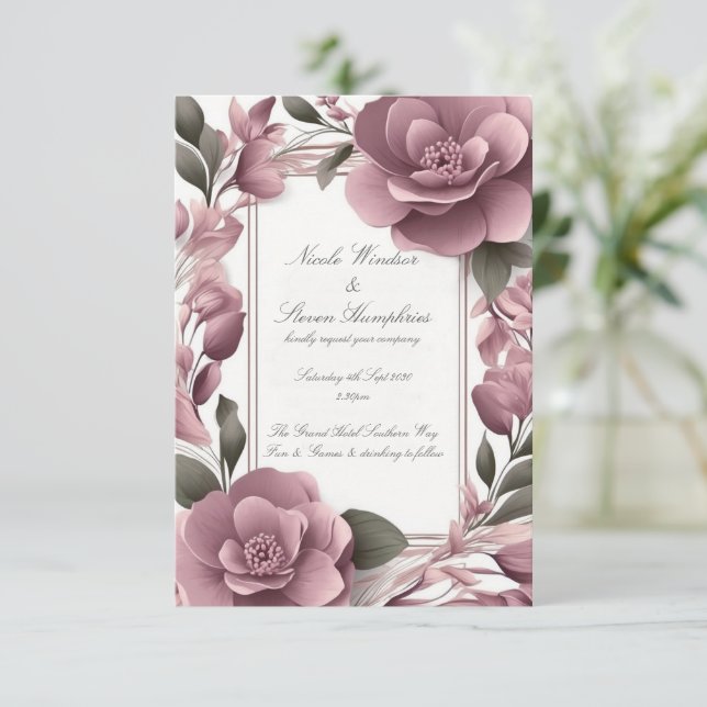 Gemeinsam für Mauve Floral Wedding Einladung (Stehend Vorderseite)