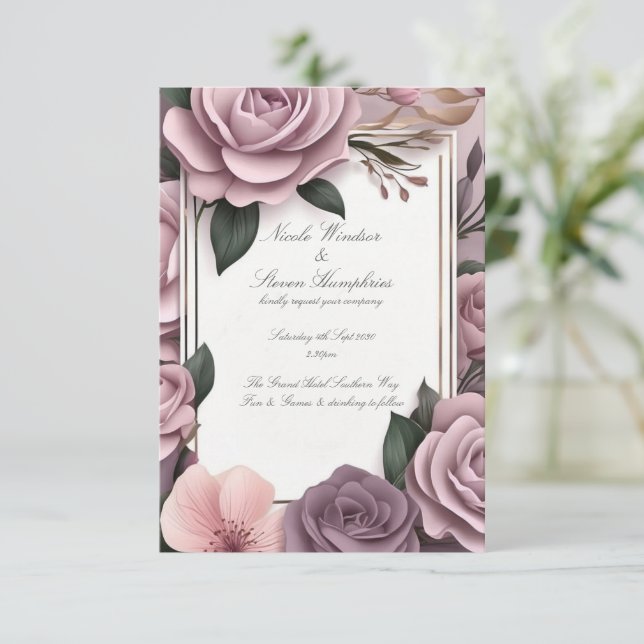 Gemeinsam für Mauve Floral Wedding Einladung (Stehend Vorderseite)