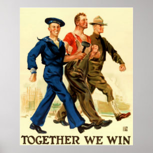 Gemeinsam gewinnen wir ~ Vintager Weltkrieg 1. Poster
