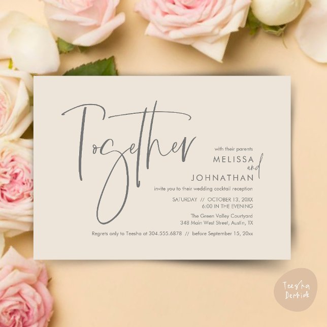 Gemeinsam mit ihren Eltern, Hochzeitsempfang Einladung (Together with their parents, Wedding Reception Invitation Card PDF Modern clean Cream Grey)