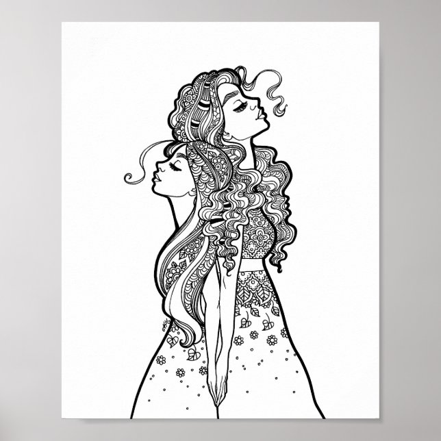 Gemeinsam wachsen - Mother Daughter Line Art Portr Poster (Vorne)
