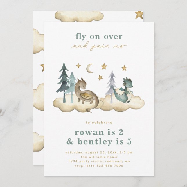 Gemeinsame Dragons Einladung zum Geburtstag | Geme (Vorne/Hinten)