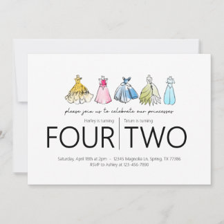Gemeinsame Geburtstagsparty - Thema Princess Dress Einladung