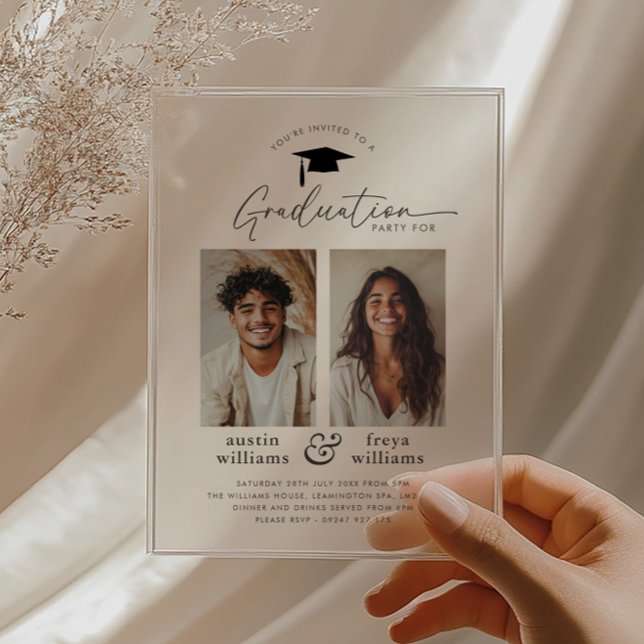 Gemeinsame Graduierungspartei 2 - Einladung zum Fo (Zazzle Joint Graduation Party 2 Photo Invitation)