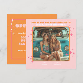 Gemeinsame Hippie Foto Graduation Party 2 Person Einladung