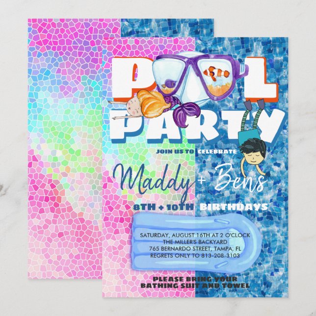 Gemeinsame Pool-Party Einladung (Vorne/Hinten)