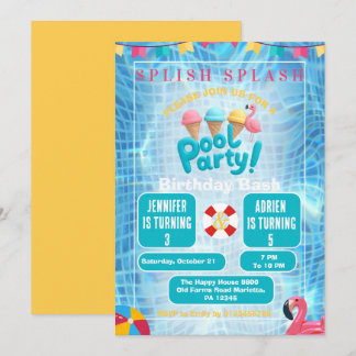 Gemeinsame Poolparty für Kinder | Sommer Geburtsta Einladung