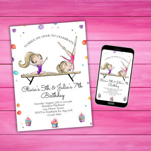 Gemeinsame Schwestern Blonde Sibling Gymnastik Geb Einladung