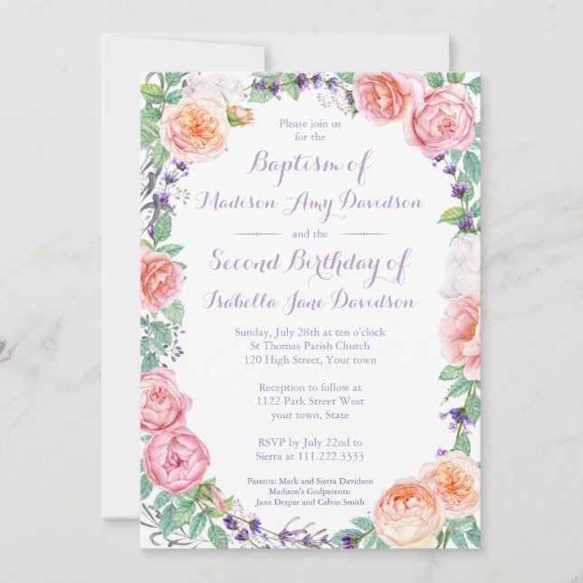 Gemeinsame Schwestern Taufe / Geburtstagspartei /  Einladung (Vorderseite)