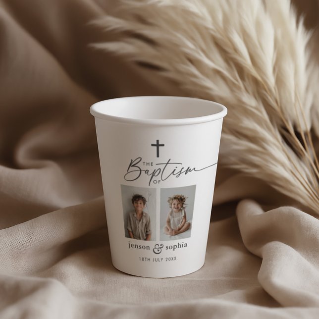 Gemeinsame Taufe 2 Foto Pappbecher (Zazzle Joint Baptism 2 Photo Paper Cups)