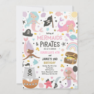 Gemeinsamer Geburtstag von Meerjungfrau-Piratenges Einladung