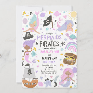 Gemeinsamer Geburtstag von Meerjungfrau-Piratenges Einladung