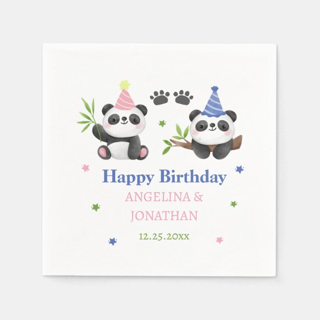 Gemeinsamer Geburtstag von Panda-Junge und -Mädche Serviette (Vorderseite)