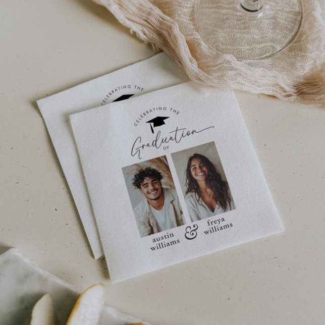 Gemeinsames Foto der Graduierungspartei 2 Serviette (Zazzle Joint Graduation Party 2 Photo Napkins)
