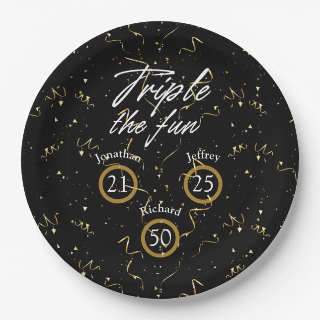 Gemeinsames Geburtstagtriple Der Spaß Pappteller (Vorderseite)