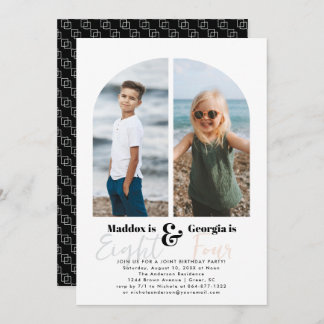 Gemeinsames Party | Einfache 2 Foto Geburtstagspar Einladung