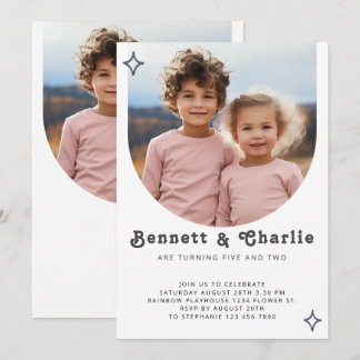 Gemeinsames Sickerportrait Foto Minimal Boho Gebur Einladung
