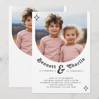 Gemeinsames Sickerportrait Foto Minimal Boho Gebur Einladung