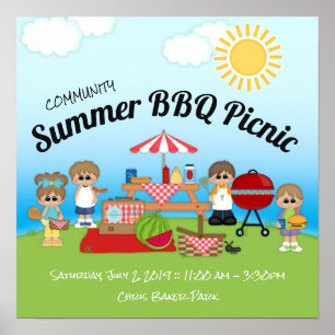 Gemeinschaftssommer GRILLEN Picknick-Plakat Poster