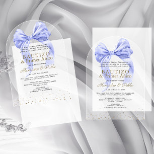 Gemelos Hijos Blue Bow Primer Añito Bautizo Acryleinladungen