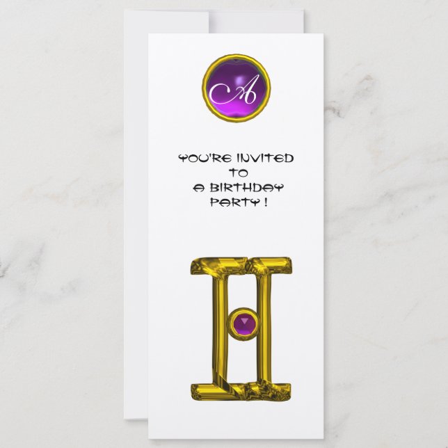 GEMINI ALEXANDRITE MONOGRAM, Amethyst, hellgelb Einladung (Vorderseite)