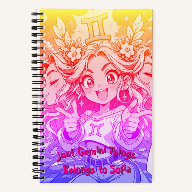 Gemini Anime Galaxy Chic Spiral Notebook Notizbuch (Vorderseite)