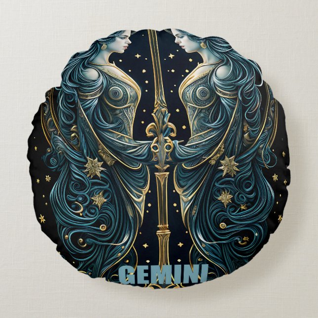 Gemini-Astrologie Rundes Kissen (Vorderseite)