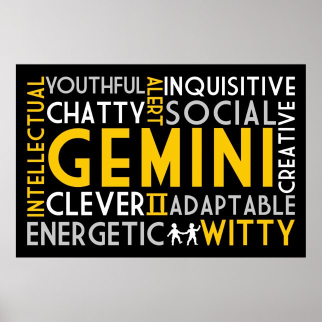 Gemini Astrologie Word Collage Print Poster (Vorne)