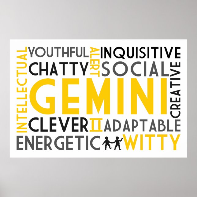 Gemini Astrologie Word Collage Print Poster (Vorne)