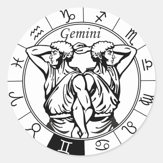 Gemini Astrologisches Tierzeichen Runder Aufkleber (Vorderseite)