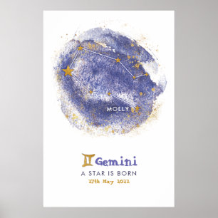 Gemini Baby Name Zodiac Starry Kinderzimmer Poster
