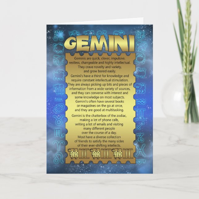 Gemini Birthday Card - Zodiac Birthday Card - Gemi Karte (Vorderseite)