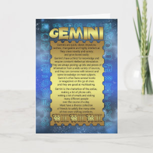 Gemini Birthday Card - Zodiac Birthday Card - Gemi Karte