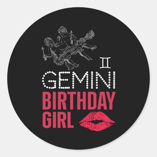 Gemini Birthday Girl Runder Aufkleber (Vorderseite)